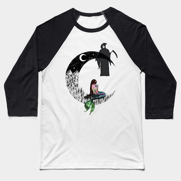 Scary Ghost trapping a Mermaid.. Baseball T-Shirt by adityawagaskar